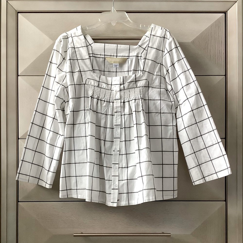 WOMEN'S BLOUSE - ROEBUCK & CO.- WHITE BLACK - SIZE XL